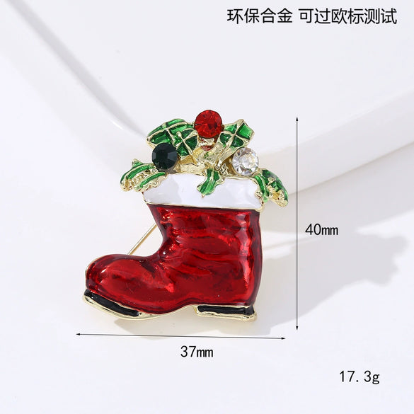 Wholesale Christmas Brooches For Women Alloy Snowflake Snowman Tree And Boot Pins With Diamond Accents