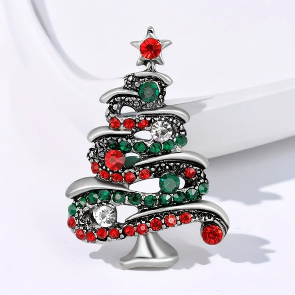 Wholesale Christmas Brooches For Women Alloy Snowflake Snowman Tree And Boot Pins With Diamond Accents