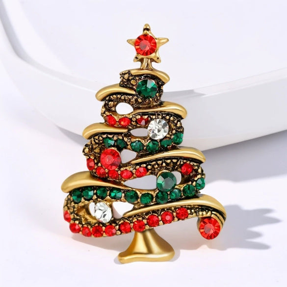 Wholesale Christmas Brooches For Women Alloy Snowflake Snowman Tree And Boot Pins With Diamond Accents