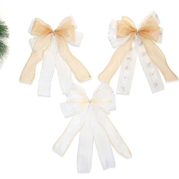 Wholesale Christmas Decorations Polyester Handmade Mesh Bow Pendant For Christmas Tree Arrangement And Gift Decoration