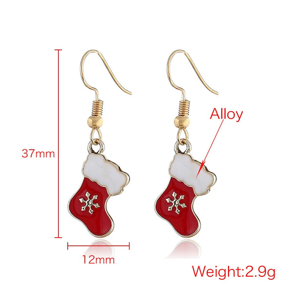Wholesale Christmas Earrings Alloy Dripping Oil Snowflake Christmas Socks Design