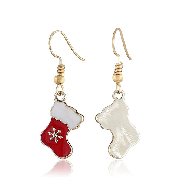 Wholesale Christmas Earrings Alloy Dripping Oil Snowflake Christmas Socks Design