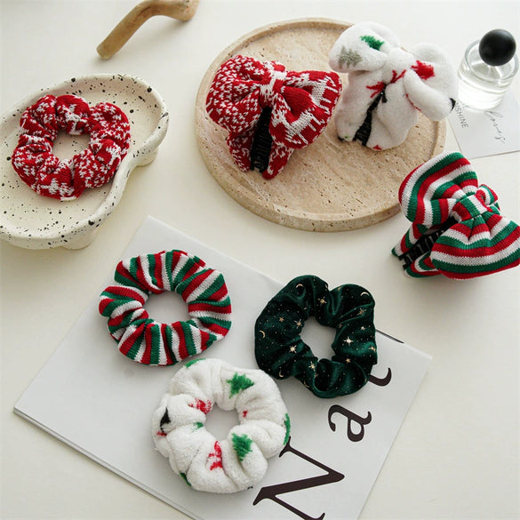 Wholesale Christmas Flannel Handmade High Elastic Hair Band Hair Rope For Autumn And Winter