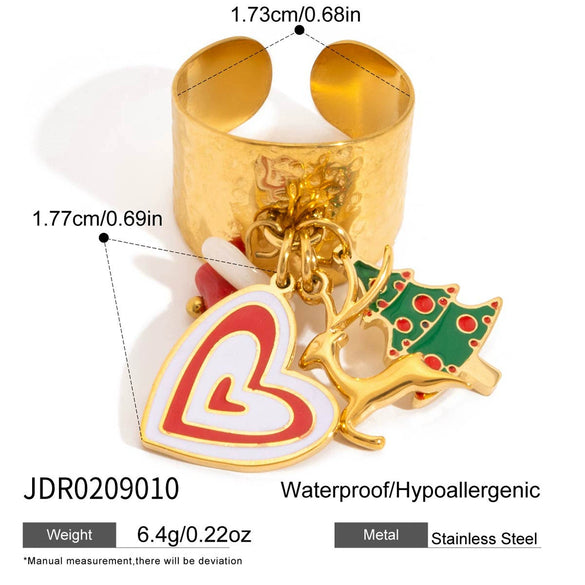 Wholesale Christmas Geometric Oil Drop Pendant Adjustable Stainless Steel Ring Hand Jewelry With Electroplating For Unisex