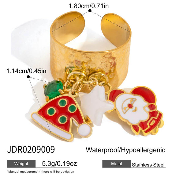 Wholesale Christmas Geometric Oil Drop Pendant Adjustable Stainless Steel Ring Hand Jewelry With Electroplating For Unisex