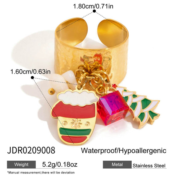 Wholesale Christmas Geometric Oil Drop Pendant Adjustable Stainless Steel Ring Hand Jewelry With Electroplating For Unisex