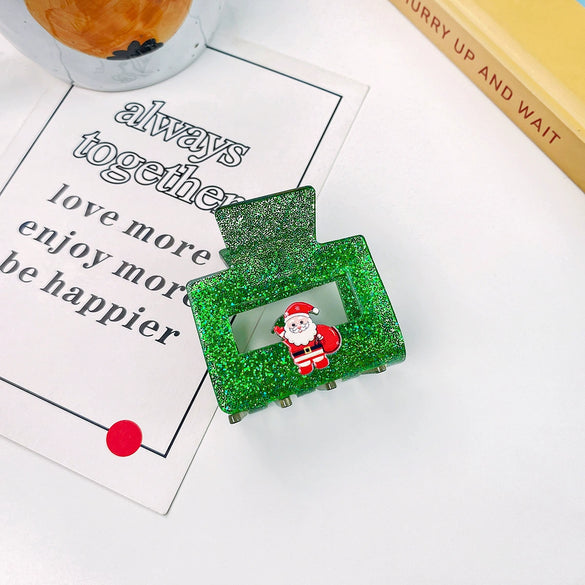 Wholesale Christmas Hair Accessories Acrylic Glitter Handmade Handpainted Women's Jewelry Grab Clip