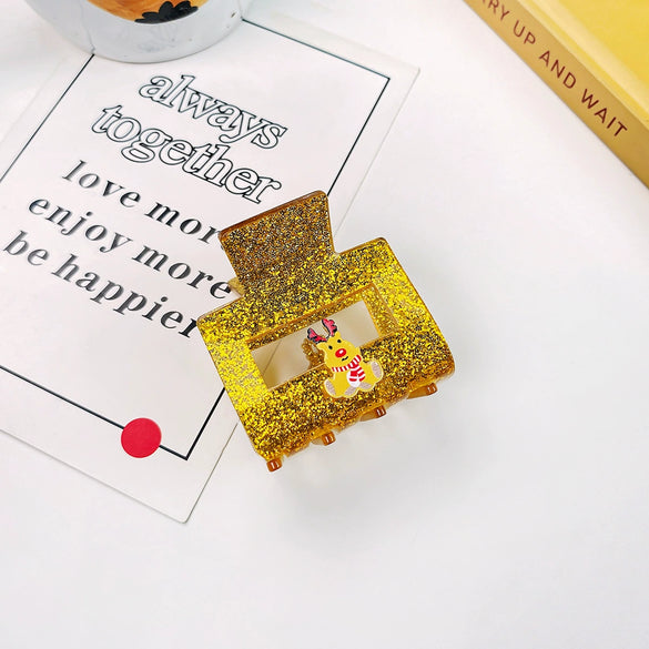 Wholesale Christmas Hair Accessories Acrylic Glitter Handmade Handpainted Women's Jewelry Grab Clip