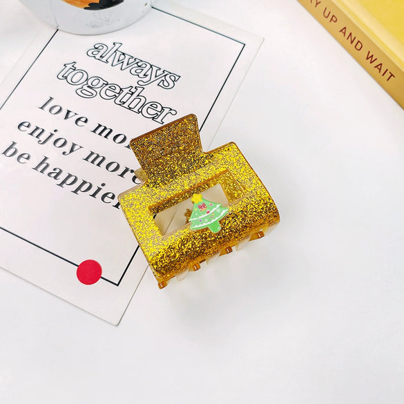 Wholesale Christmas Hair Accessories Acrylic Glitter Handmade Handpainted Women's Jewelry Grab Clip