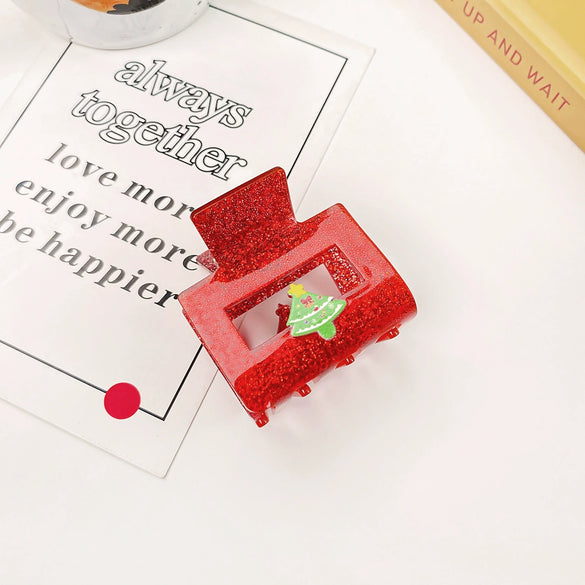 Wholesale Christmas Hair Accessories Acrylic Glitter Handmade Handpainted Women's Jewelry Grab Clip