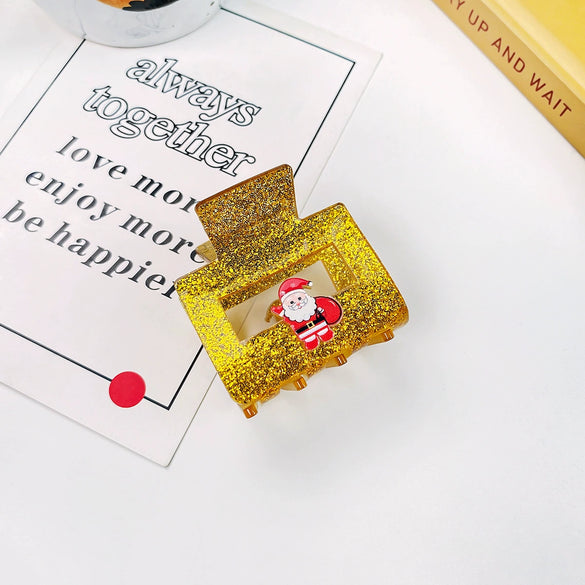 Wholesale Christmas Hair Accessories Acrylic Glitter Handmade Handpainted Women's Jewelry Grab Clip