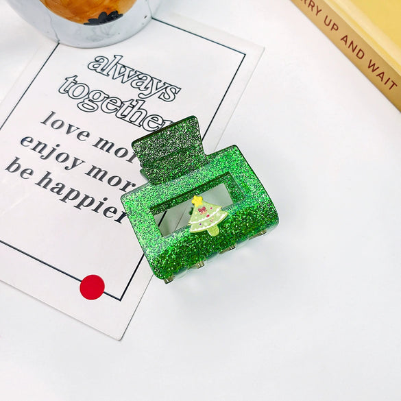 Wholesale Christmas Hair Accessories Acrylic Glitter Handmade Handpainted Women's Jewelry Grab Clip