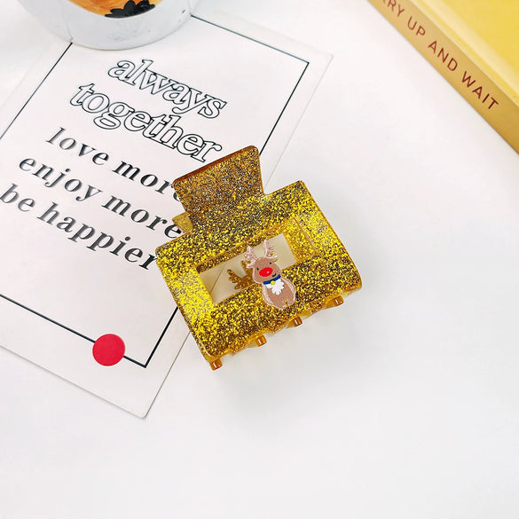 Wholesale Christmas Hair Accessories Acrylic Glitter Handmade Handpainted Women's Jewelry Grab Clip