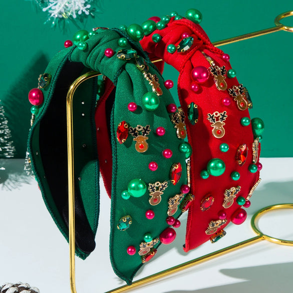Wholesale Christmas Hair Band Alloy Diamond Pearl Elk Fashion Knot Allmatch Women's Hair Accessories