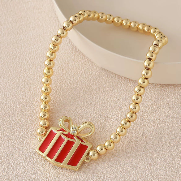 Wholesale Christmas Jewelry Copper And Plastic Goldplated Unisex Elastic Bracelet For Office Ladies
