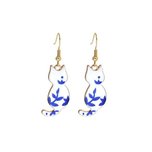 Wholesale Christmas Series Alloy Earrings With Cute Cat Animal Pattern Electroplated For Women