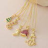 Wholesale Christmas Series Copper 18K Goldplated Pendant Necklace With Christmas Tree Snowman Socks Hat Scepter Light Luxury Style O Word Chain Unisex