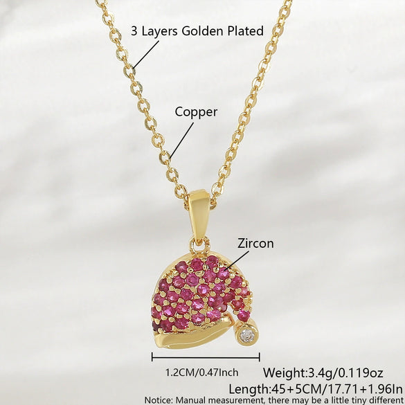 Wholesale Christmas Series Copper 18K Goldplated Pendant Necklace With Christmas Tree Snowman Socks Hat Scepter Light Luxury Style O Word Chain Unisex