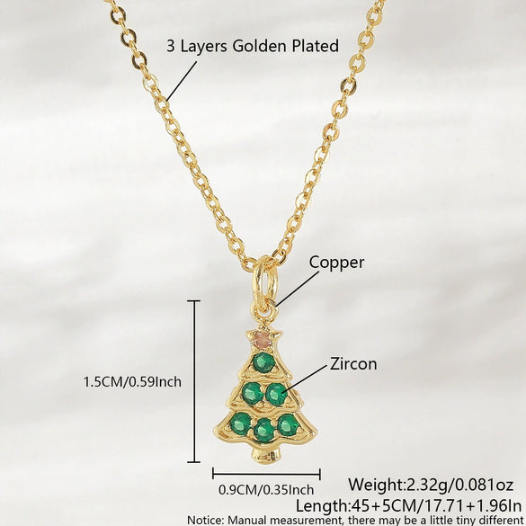 Wholesale Christmas Series Copper 18K Goldplated Pendant Necklace With Christmas Tree Snowman Socks Hat Scepter Light Luxury Style O Word Chain Unisex