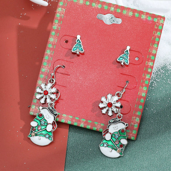 Wholesale Christmas Series Earrings Alloy Cartoon Cute Simulation Snowflake Elk Electroplated