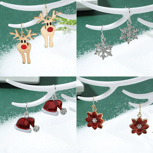 Wholesale Christmas Series Earrings Alloy Cartoon Cute Simulation Snowflake Elk Electroplated