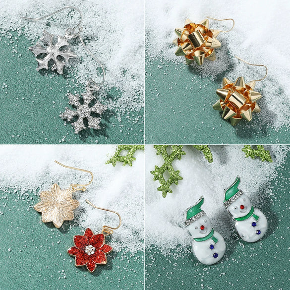 Wholesale Christmas Series Earrings Alloy Cartoon Cute Simulation Snowflake Elk Electroplated