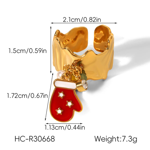 Wholesale Christmas Series Stainless Steel Ring With Christmas Tree Snowman Elk Bell Pendant Jewelry For Women Featuring Animal Branch Patterns And Dripping Oil Design