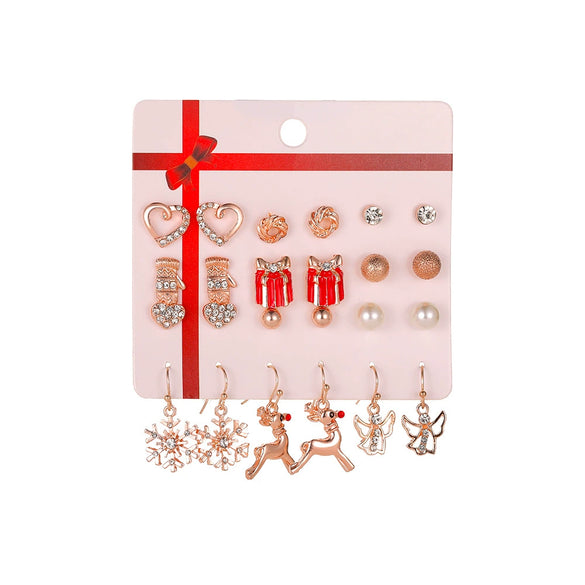 Wholesale Christmas Suit Earrings For Women Alloy Santa Claus Bell Christmas Tree Oil Dropping Electroplated 12 Piece Set Card Earrings