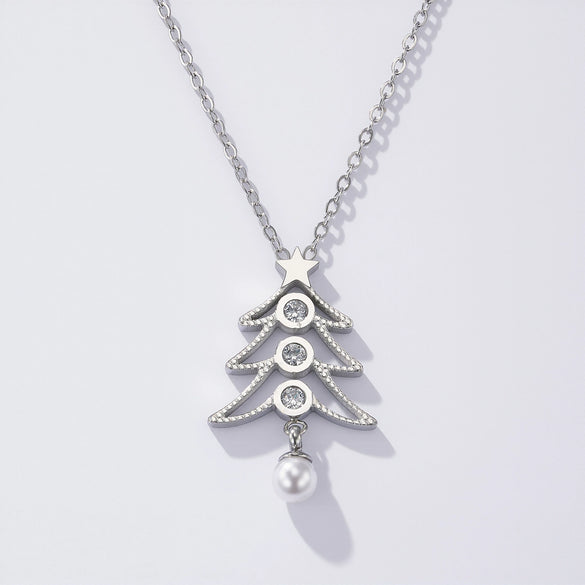 Wholesale Christmas Themed Geometric Diamond Pearl Necklace For Women With Vacuum Plating In Furnace