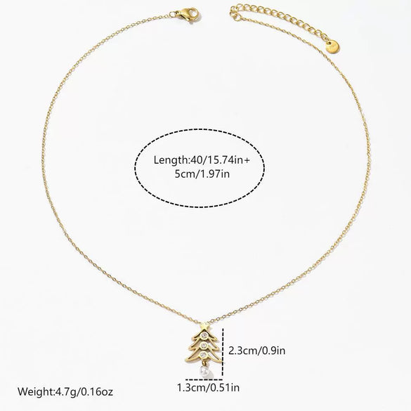 Wholesale Christmas Themed Geometric Diamond Pearl Necklace For Women With Vacuum Plating In Furnace