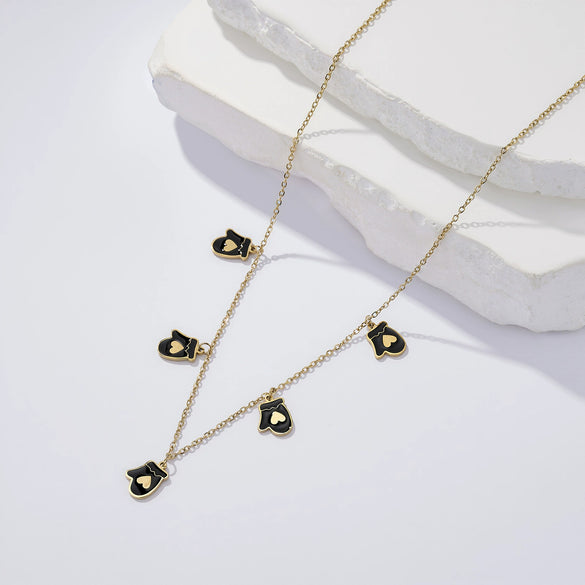 Wholesale Christmas Themed Heart Gloves Oil Drop Geometric Pendant Necklace With 14K Flat Cross Chain And Vacuum Plating In Furnace For Unisex