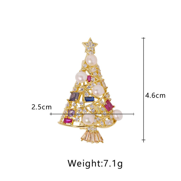Wholesale Christmas Tree Style Highend Brooch With Natural Pearls And Zircon Electroplated
