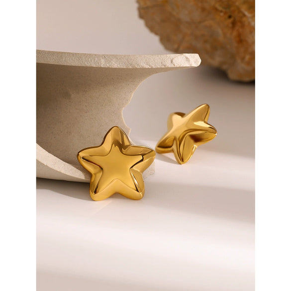 Wholesale Chubby Five Pointed Star Earrings In Stainless Steel With Electroplating