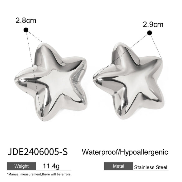 Wholesale Chubby Five Pointed Star Earrings In Stainless Steel With Electroplating