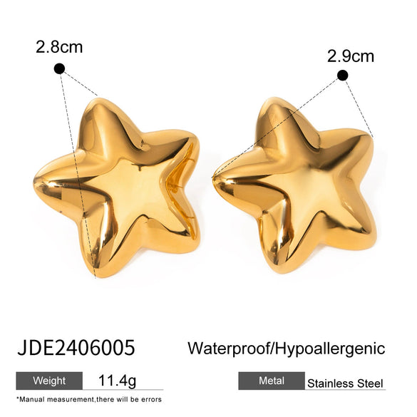 Wholesale Chubby Five Pointed Star Earrings In Stainless Steel With Electroplating