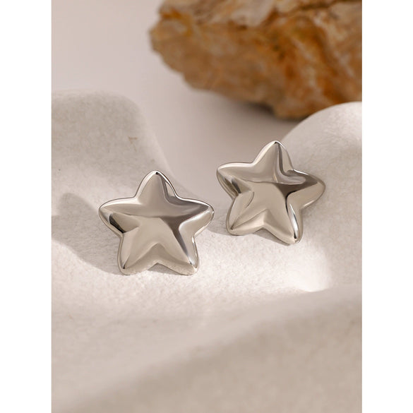 Wholesale Chubby Five Pointed Star Earrings In Stainless Steel With Electroplating