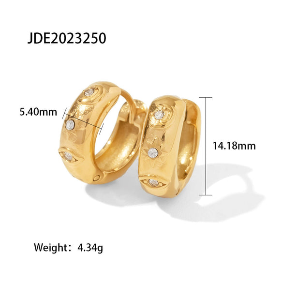 Wholesale Chunky Women's 18K Gold Plated Stainless Steel Star Devil's Eye Cubic Zirconia Hoop Earrings With Geometric Design And Electroplating Treatment