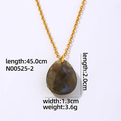 Wholesale Jewelry Classic Style Color Block Water Droplets 304 Stainless Steel Natural Stone K Gold Plated Polishing Pendant Necklace