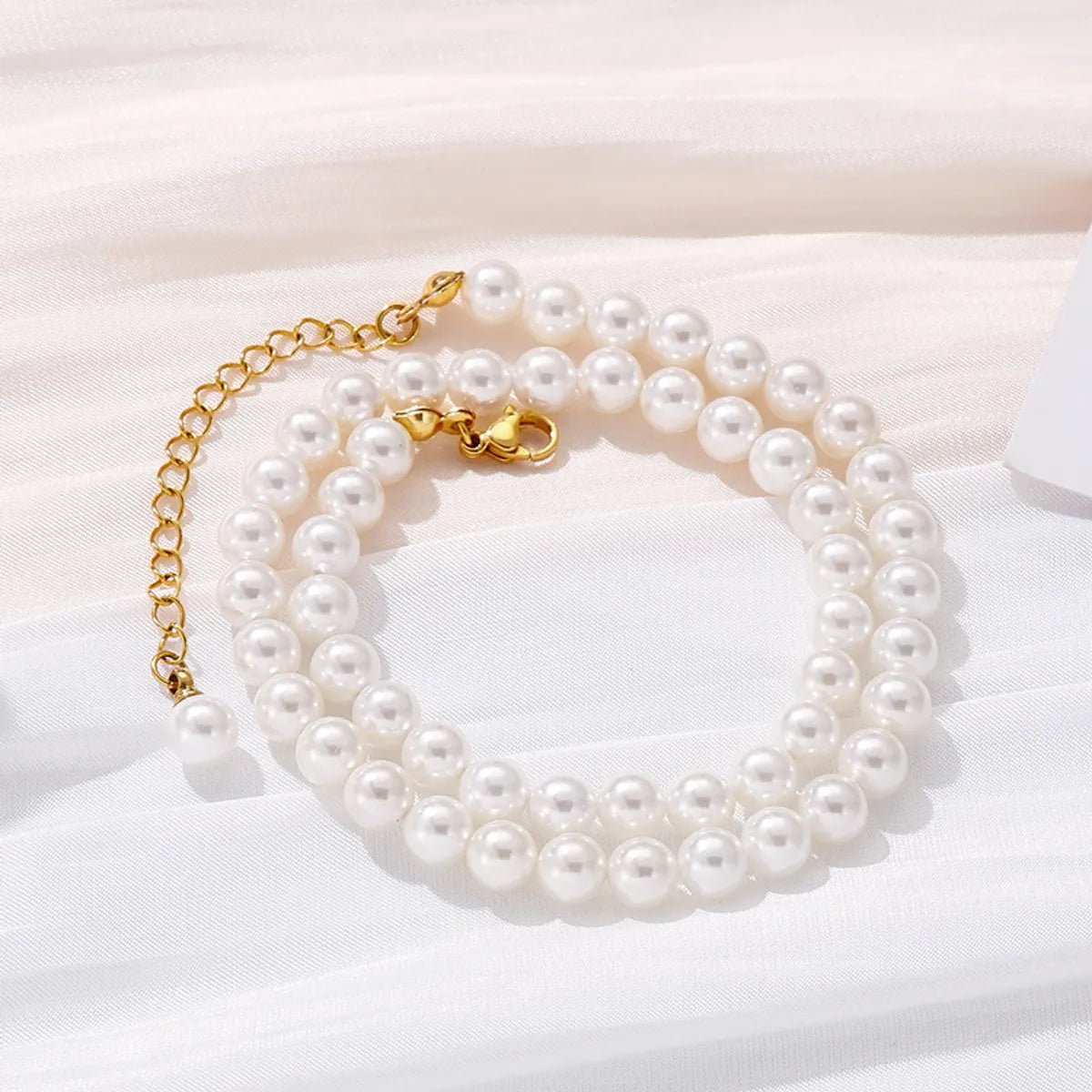 Wholesale Classic Style Commute Round Stainless Steel Artificial Pearl Beaded Bracelets Necklace