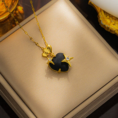 Classic Style Heart Shape Stainless Steel Plating Inlay Resin 18k Gold Plated Pendant Necklace