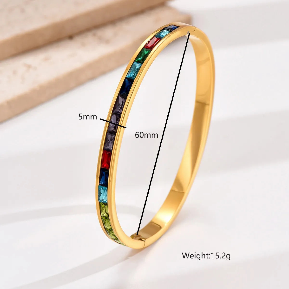 Wholesale Classic Style Round Stainless Steel Plating Inlay 18k Gold Plated Zircon Bangle