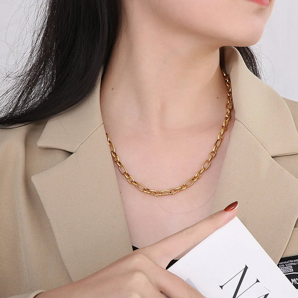 Wholesale Classic Style Solid Color Titanium Steel Chain Necklace