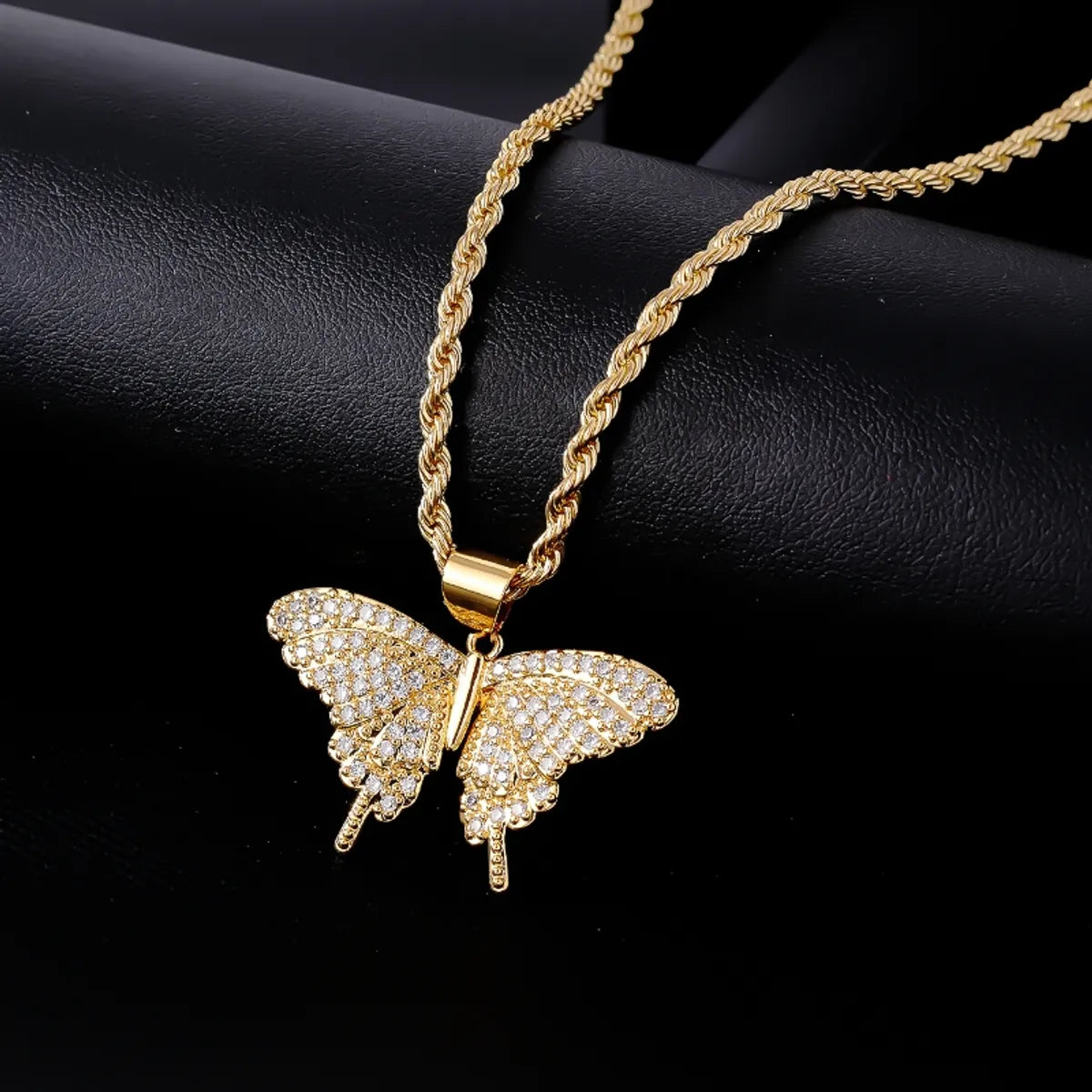 Wholesale Classic Style Streetwear Butterfly Stainless Steel Titanium Steel Plating Inlay Gold Plated Rhinestones Pendant Necklace