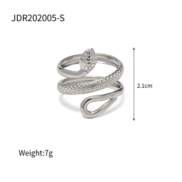 Wholesale Classic Texture Snake Design Hollow Adjustable Ring For Women 18K Gold Plated Stainless Steel With Geometric Pattern And Electroplating