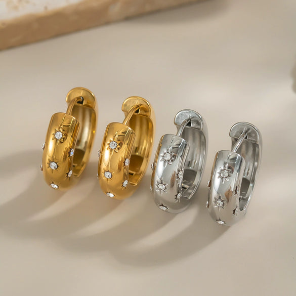 Wholesale Classic Versatile Inlaid Zircon C Shaped Titanium Steel Earrings With Pvd Vacuum Real Gold Electroplating