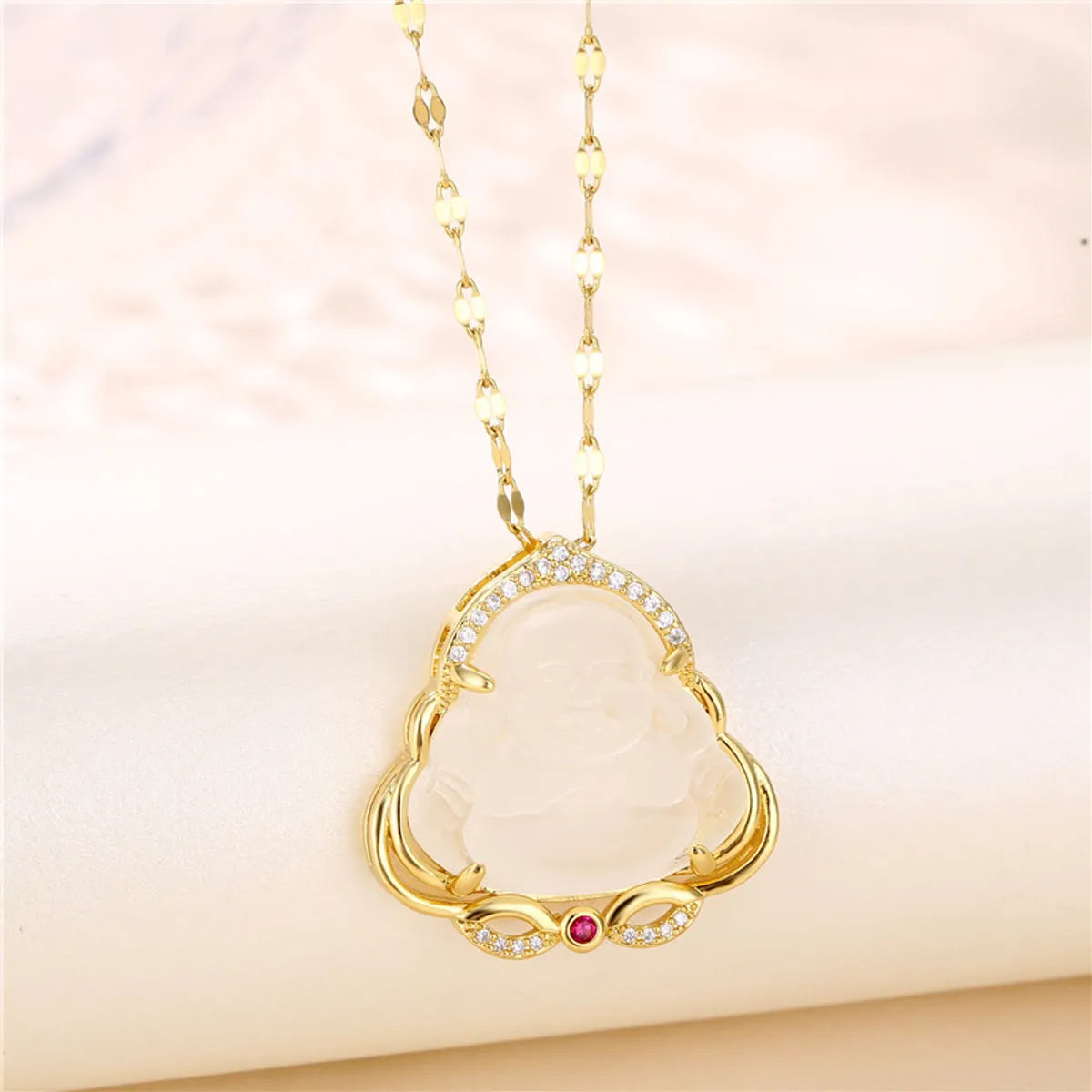 Wholesale Jewelry Classical Portrait 201 Stainless Steel Jade Zircon 18K Gold Plated Plating Inlay Pendant Necklace