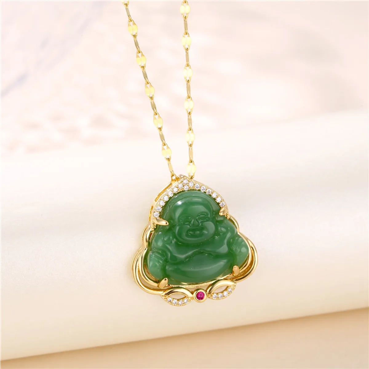 Wholesale Jewelry Classical Portrait 201 Stainless Steel Jade Zircon 18K Gold Plated Plating Inlay Pendant Necklace