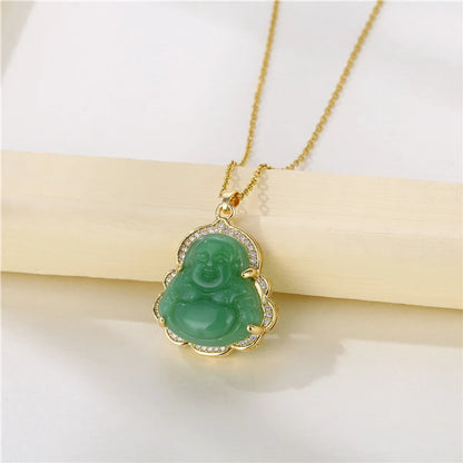 Wholesale Jewelry Classical Portrait 201 Stainless Steel Jade Zircon 18K Gold Plated Plating Inlay Pendant Necklace