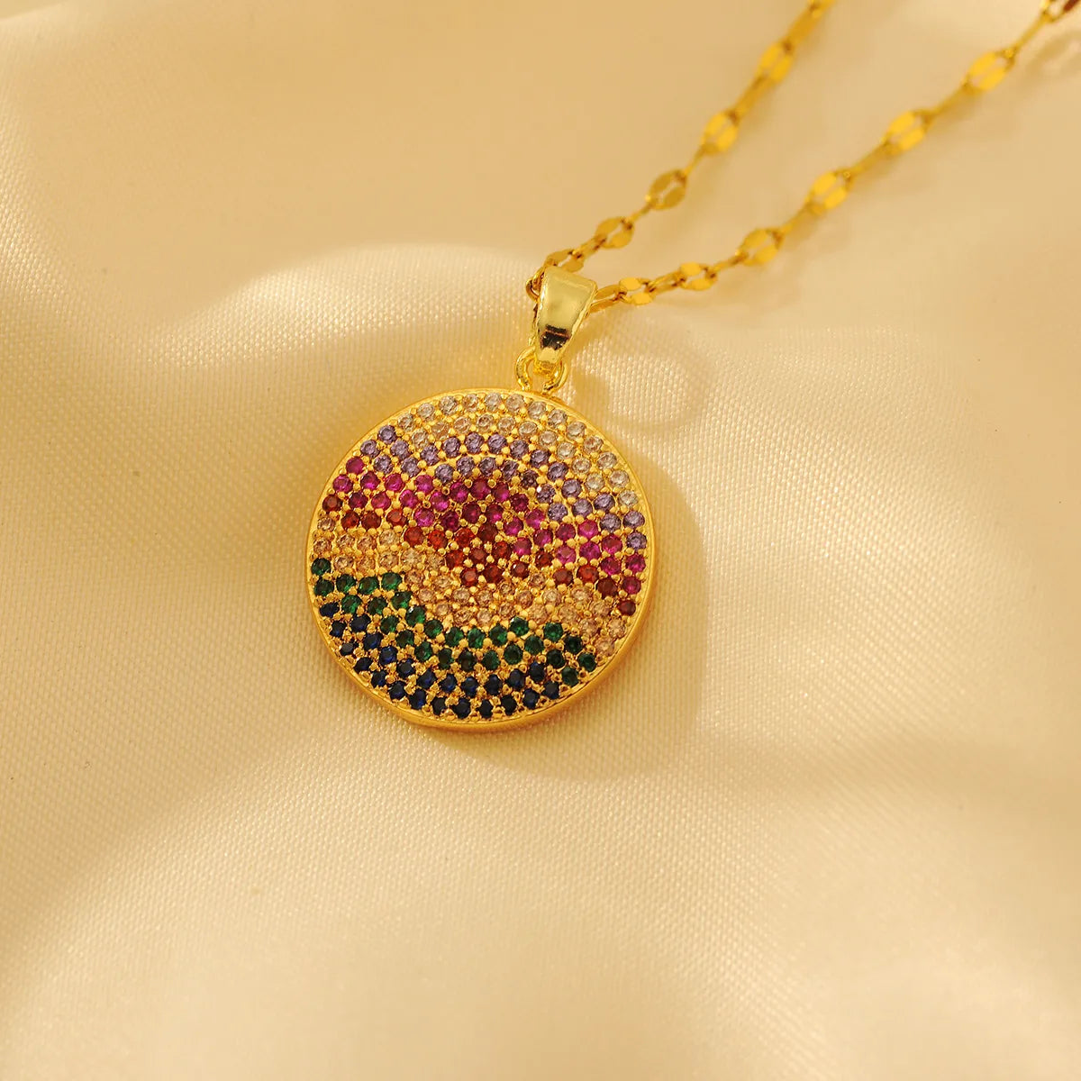 Wholesale Classical Romantic Color Block Copper Plating Inlay 18K Gold Plated Zircon Pendant Necklace