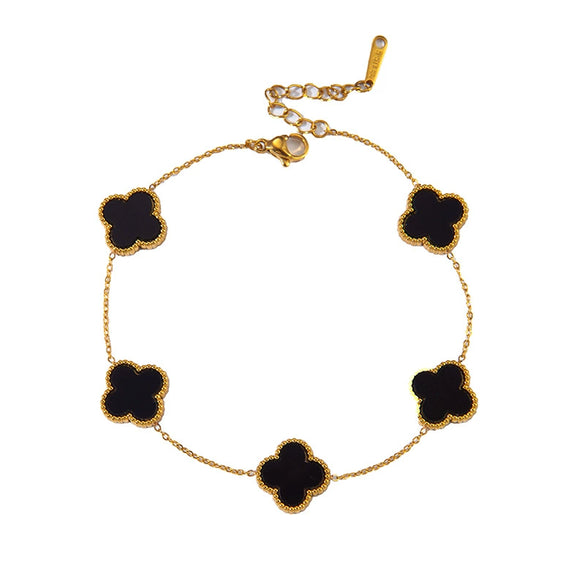 Wholesale Classy Hand Jewelry Set With Four Leaf Clover Acrylic Earrings Necklaces And Shell Bracelets In Stainless Steel And Titanium Steel With Electroplating Process